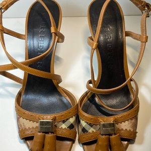 Strappy Slingback Tan Leather Burberry Heel Size 38/ US 7